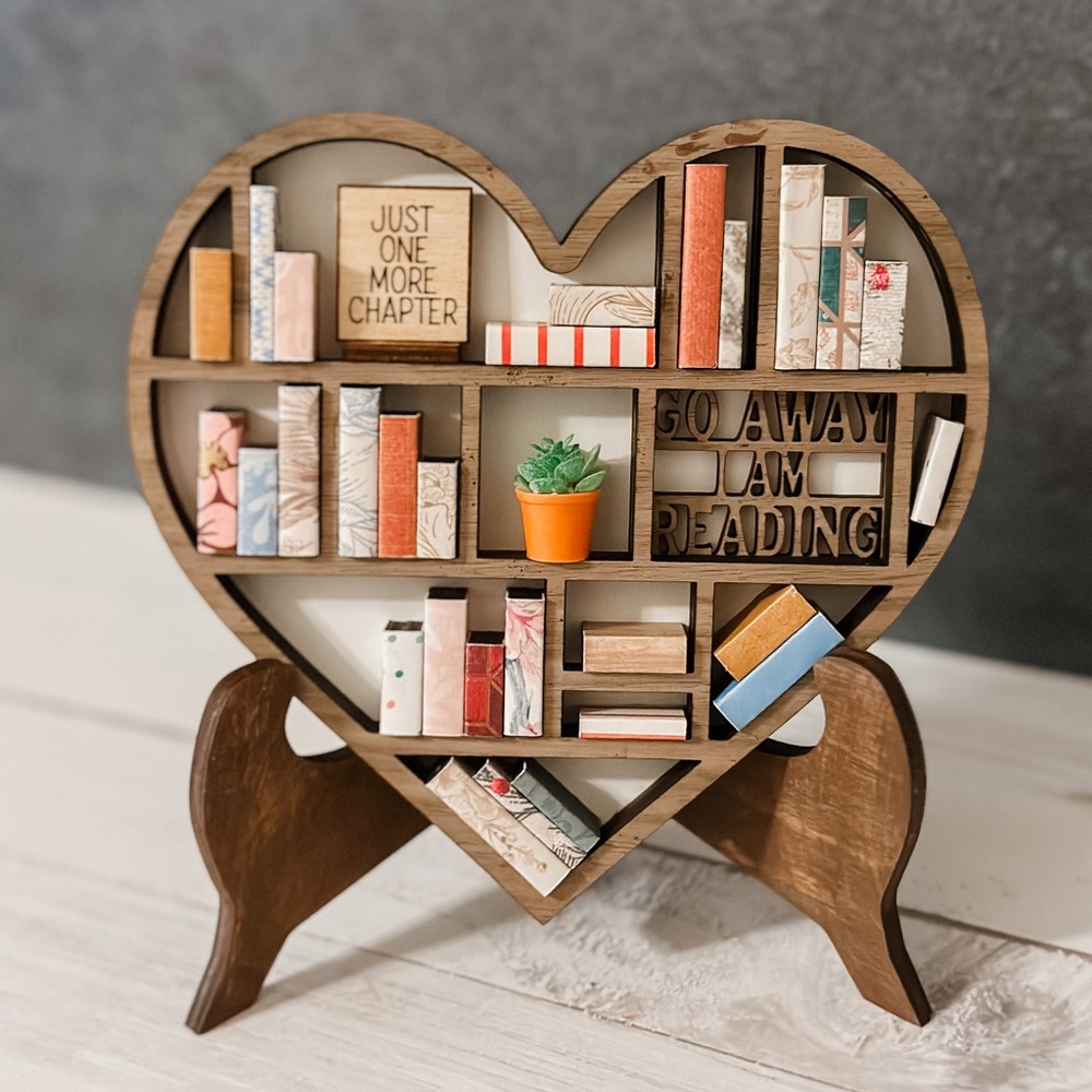 Mini Bookshelf, 3-D Wood Mini Bookshelf, Heart Bookshelf